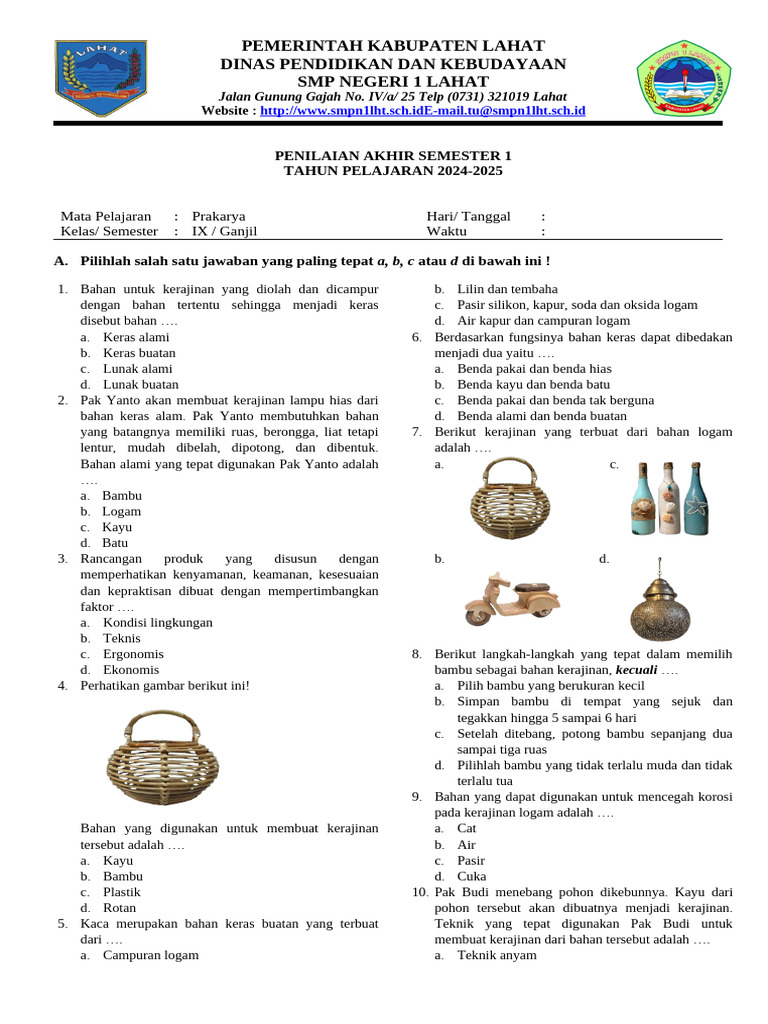 Soal Prakarya Kelas 9 Semester 1 PDF Soal Prakarya Kelas 9 Semester 1 PDF