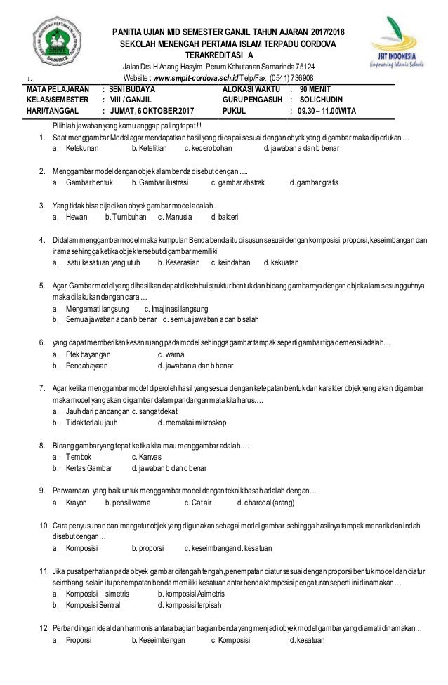 Soal Seni Budaya Kelas 1 Sd Semester 2 - Piffle me
