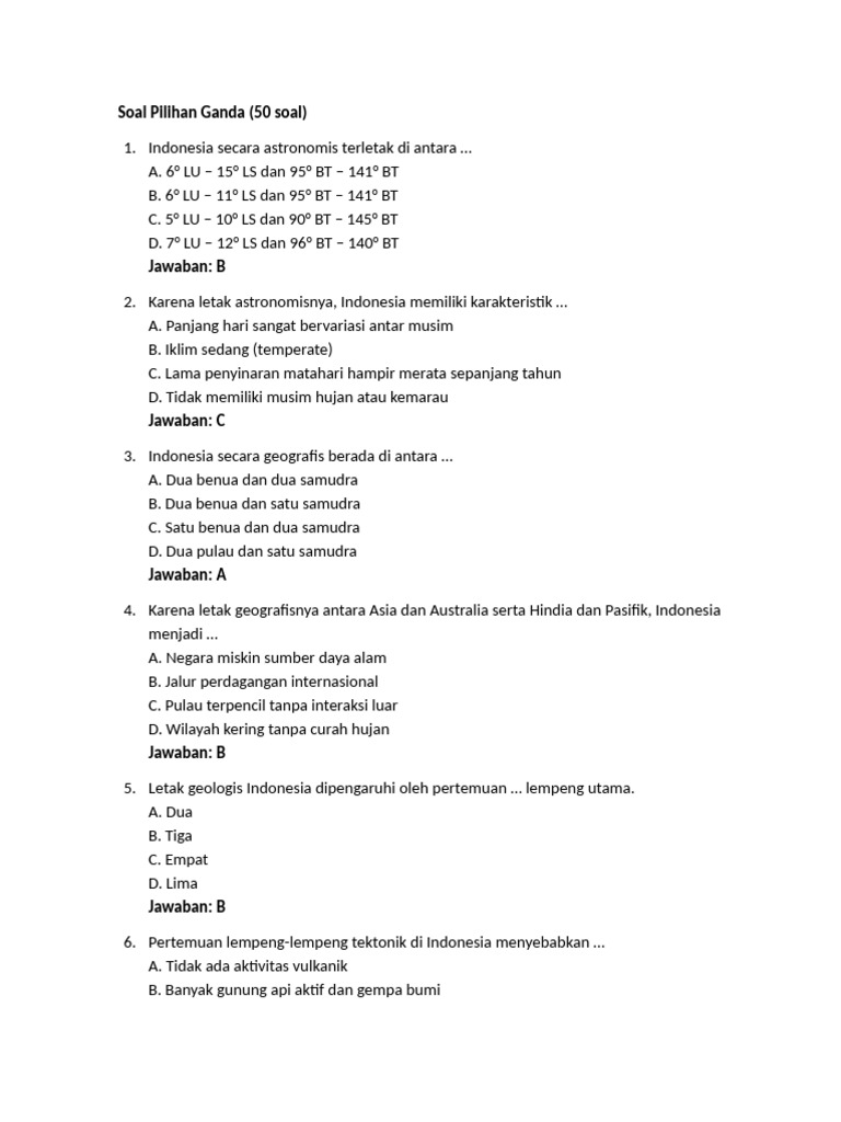 Soal Pilihan Ganda Geografi Indonesia PDF